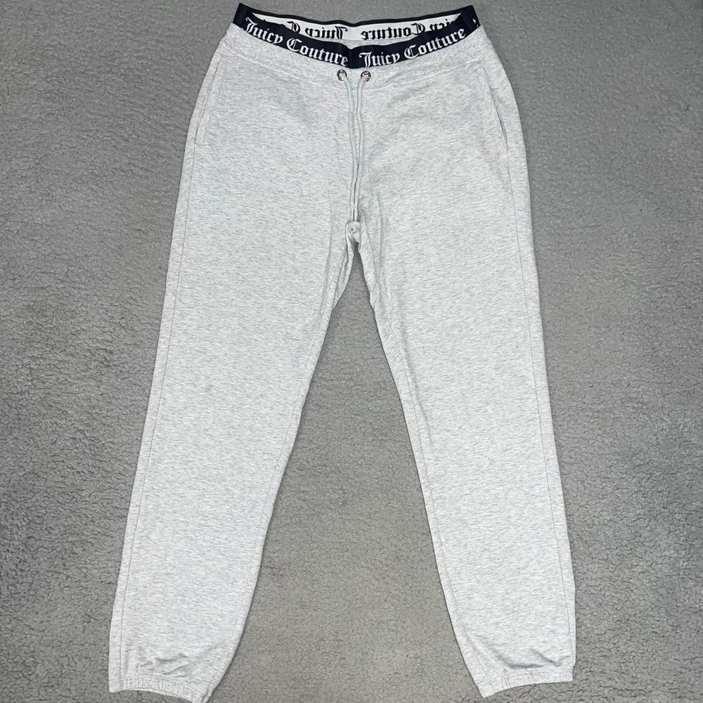 Juicy Couture Sport Sweatpants Women's Sz M Gray Logo Waistband Taper Joggers